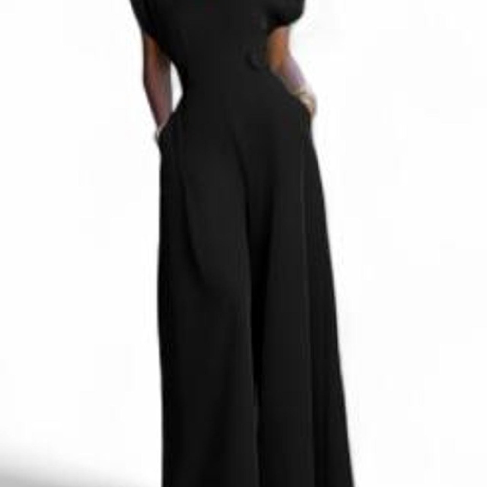 UOOZEE Women's Elegant Cap Sleeve V-Neck Wide Leg Jumpsuit